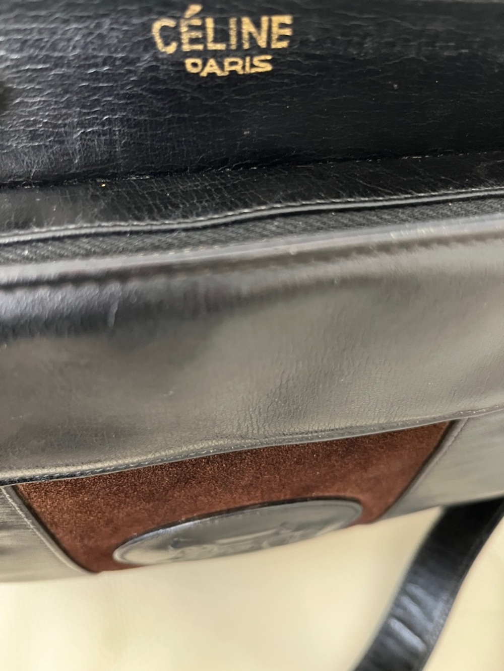 Celine Black Leather Bag with Brown Suede Panels - Picture 6 of 8